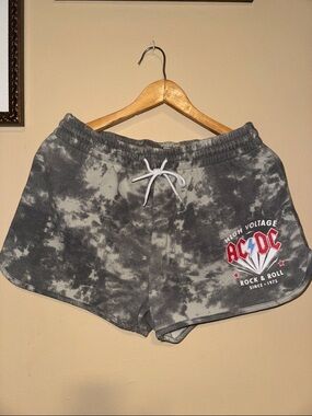 AC/DC Gray Tie-Dye Women's Athletic Lounge Shorts with Red Logo